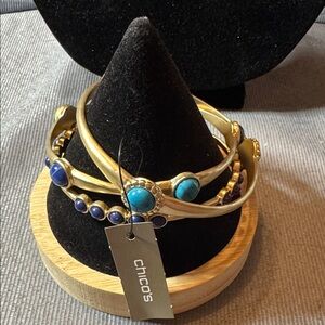Chico's Elegant Gold and Turquoise Bracelet Set